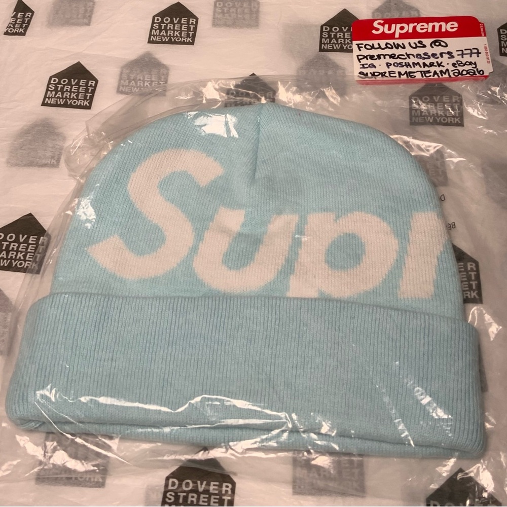 Supreme Big Logo Beanie FW25- Light Blue - One Size - BRAND NEW!